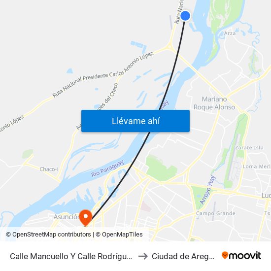 Calle Mancuello Y Calle Rodríguez to Ciudad de Aregúa map