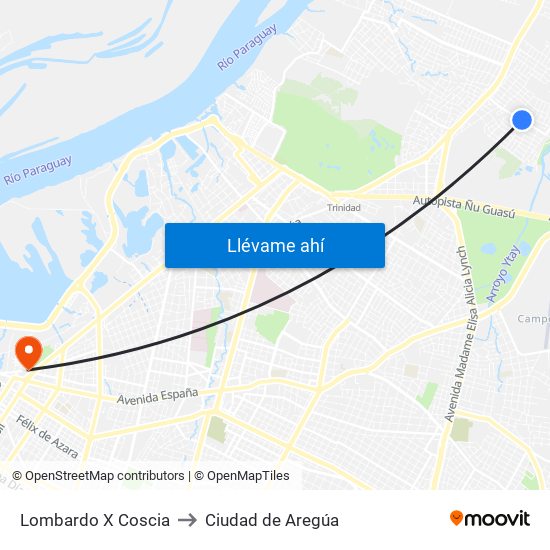 Lombardo X Coscia to Ciudad de Aregúa map