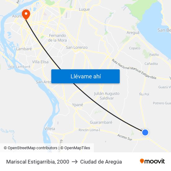 Mariscal Estigarribia, 2000 to Ciudad de Aregúa map