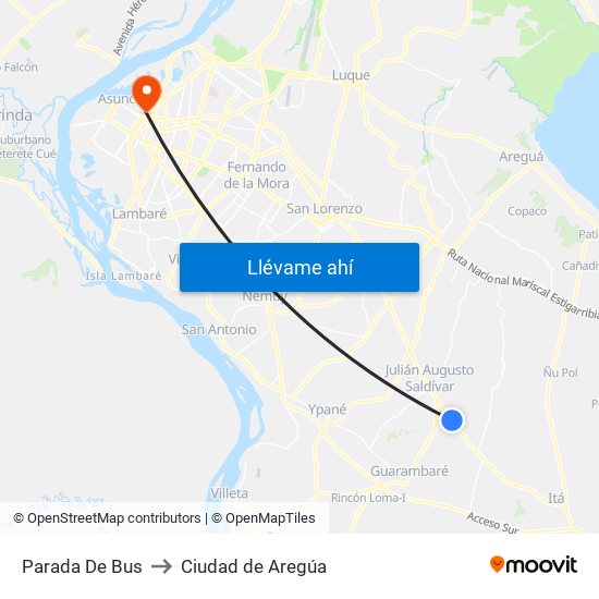 Parada De Bus to Ciudad de Aregúa map