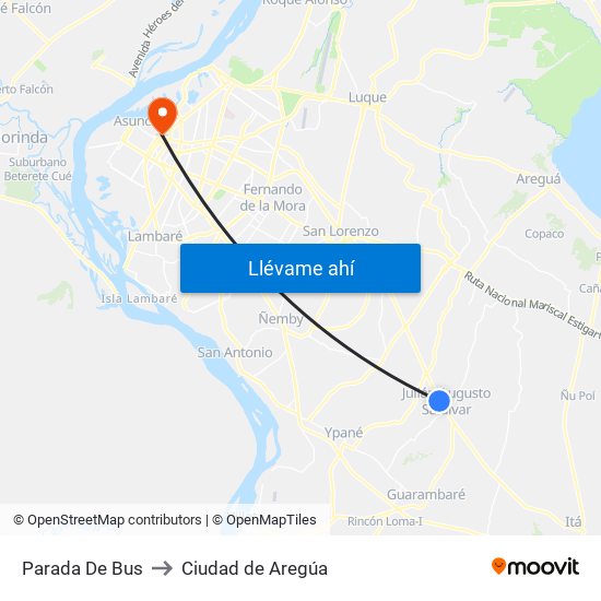 Parada De Bus to Ciudad de Aregúa map