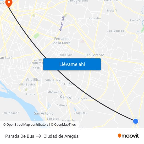 Parada De Bus to Ciudad de Aregúa map