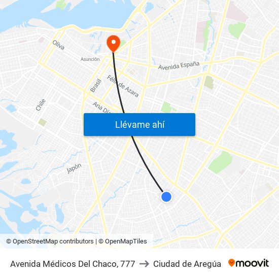 Avenida Médicos Del Chaco, 777 to Ciudad de Aregúa map