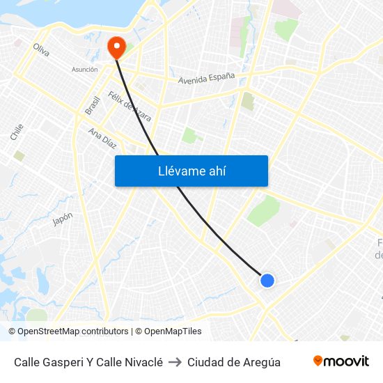 Calle Gasperi Y Calle Nivaclé to Ciudad de Aregúa map