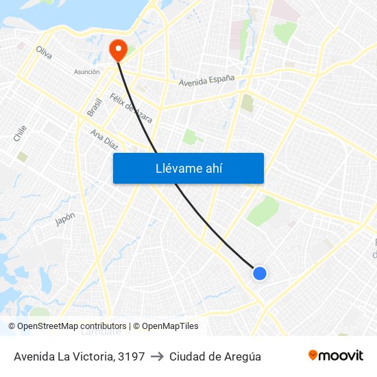 Avenida La Victoria, 3197 to Ciudad de Aregúa map