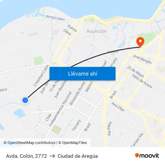 Avda. Colón, 2772 to Ciudad de Aregúa map