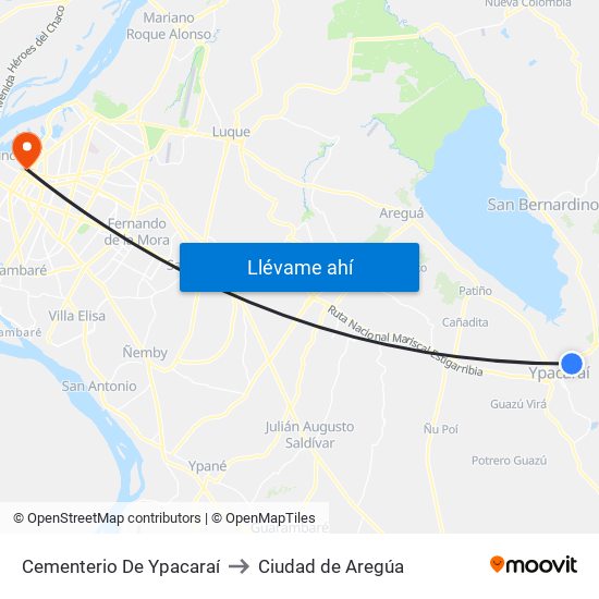 Cementerio De Ypacaraí to Ciudad de Aregúa map