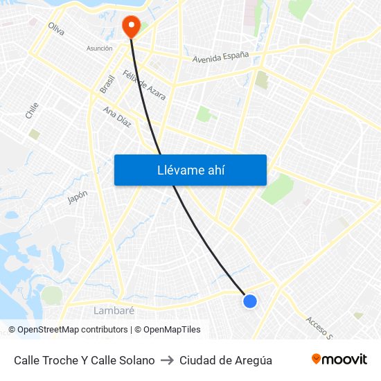 Calle Troche Y Calle Solano to Ciudad de Aregúa map