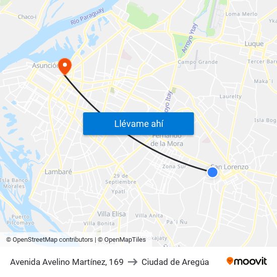 Avenida Avelino Martínez, 169 to Ciudad de Aregúa map