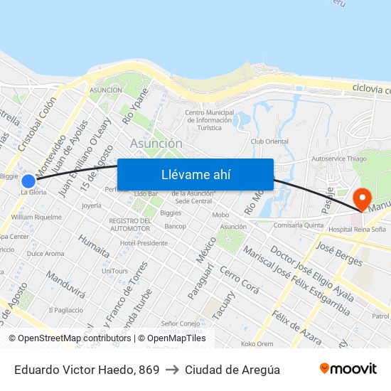 Eduardo Victor Haedo, 869 to Ciudad de Aregúa map