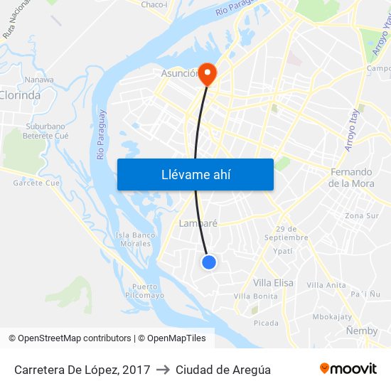 Carretera De López, 2017 to Ciudad de Aregúa map