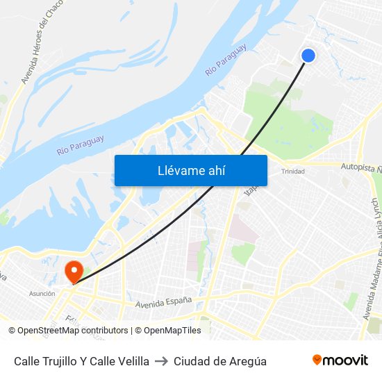 Calle Trujillo Y Calle Velilla to Ciudad de Aregúa map