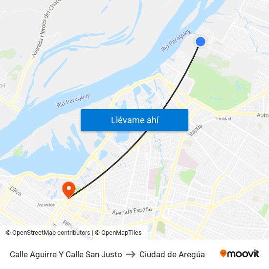 Calle Aguirre Y Calle San Justo to Ciudad de Aregúa map