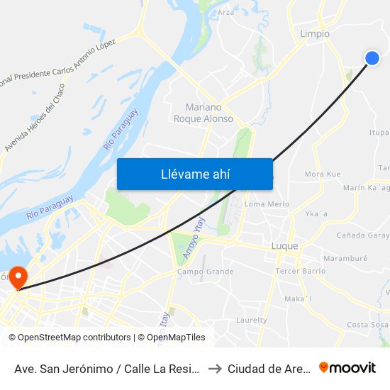 Ave. San Jerónimo / Calle La Residenta to Ciudad de Aregúa map