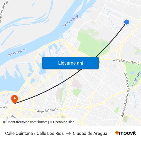 Calle Quintana / Calle Los Ríos to Ciudad de Aregúa map