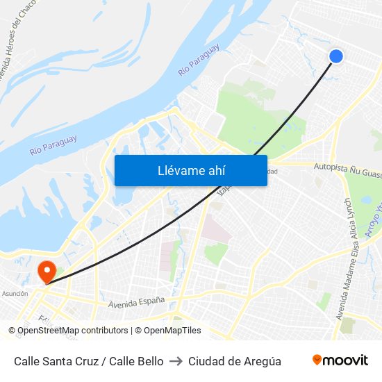 Calle Santa Cruz / Calle Bello to Ciudad de Aregúa map