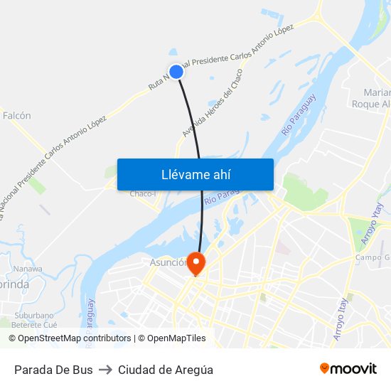 Parada De Bus to Ciudad de Aregúa map