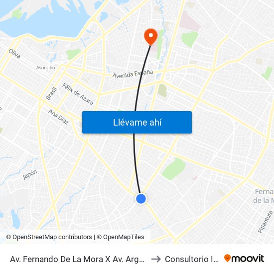 Av. Fernando De La Mora X Av. Argentina to Consultorio IMT map