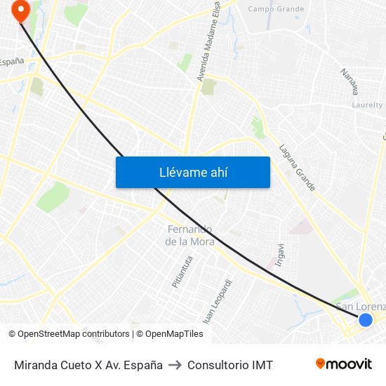 Miranda Cueto X Av. España to Consultorio IMT map