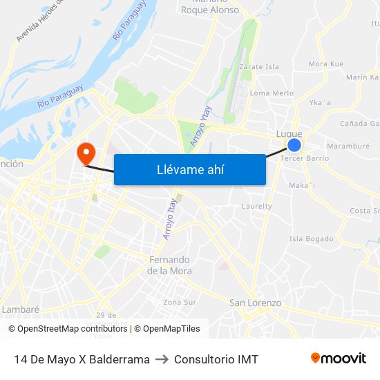 14 De Mayo X Balderrama to Consultorio IMT map