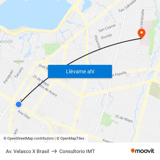 Av. Velasco X Brasil to Consultorio IMT map