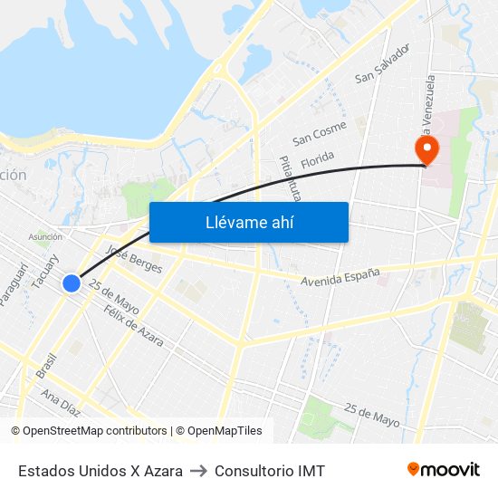 Estados Unidos X Azara to Consultorio IMT map