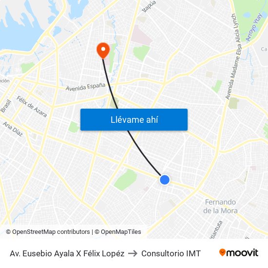 Av. Eusebio Ayala X Félix Lopéz to Consultorio IMT map