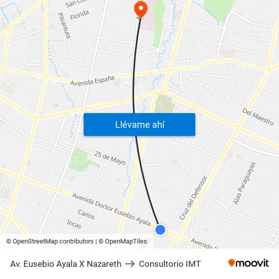 Av. Eusebio Ayala X Nazareth to Consultorio IMT map