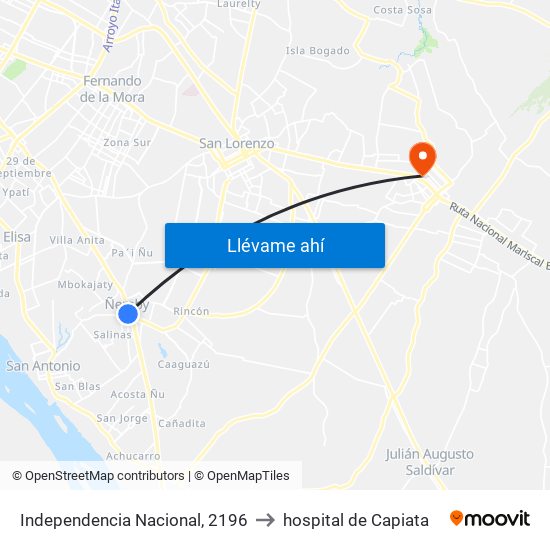 Independencia Nacional, 2196 to hospital de Capiata map