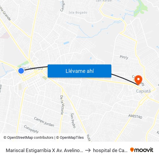 Mariscal Estigarribia X Av. Avelino Martínez to hospital de Capiata map