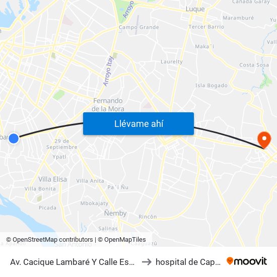 Av. Cacique Lambaré Y Calle Escobar to hospital de Capiata map