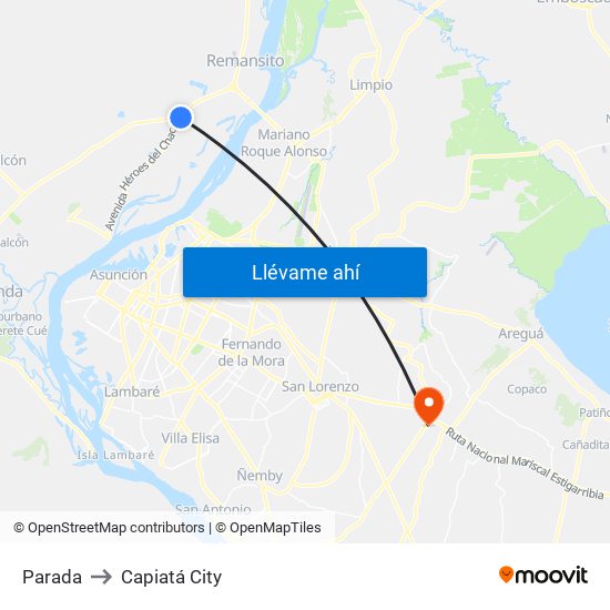 Parada to Capiatá City map