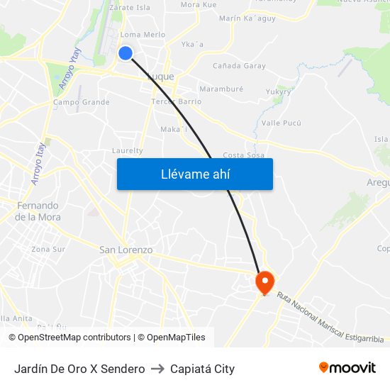 Jardín De Oro X Sendero to Capiatá City map