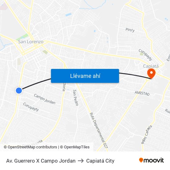 Av. Guerrero X Campo Jordan to Capiatá City map