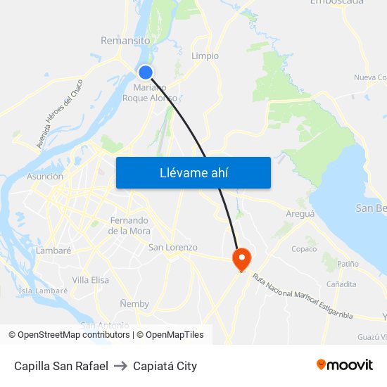 Capilla San Rafael to Capiatá City map