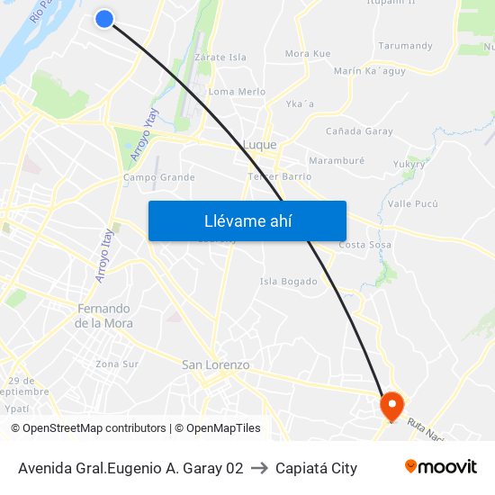 Avenida Gral.Eugenio A. Garay 02 to Capiatá City map