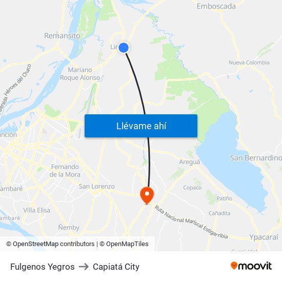 Fulgenos Yegros to Capiatá City map