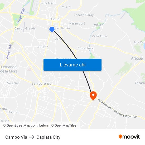 Campo Via to Capiatá City map