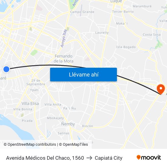 Avenida Médicos Del Chaco, 1560 to Capiatá City map