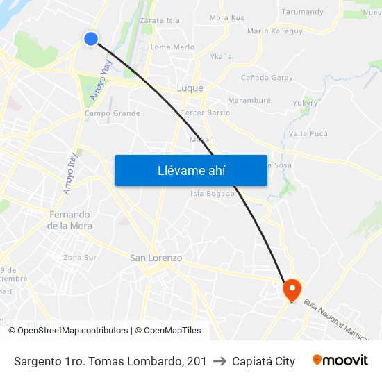 Sargento 1ro. Tomas Lombardo, 201 to Capiatá City map