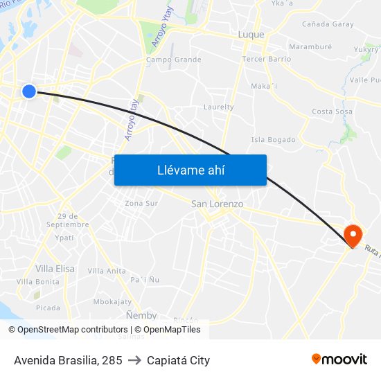 Avenida Brasilia, 285 to Capiatá City map
