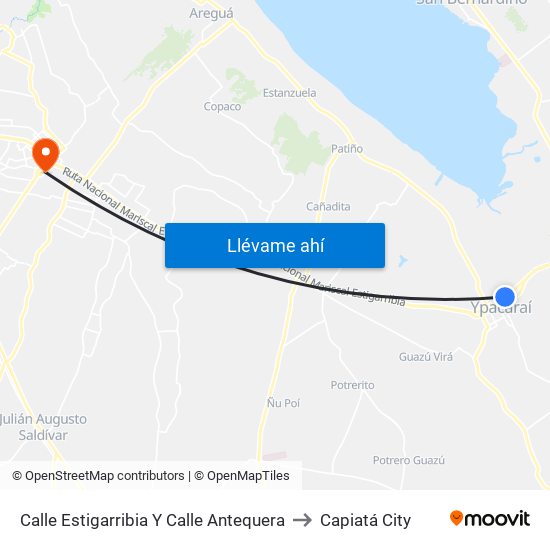 Calle Estigarribia Y Calle Antequera to Capiatá City map