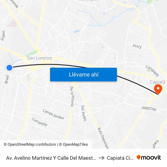 Av. Avelino Martínez Y Calle Del Maestro to Capiatá City map