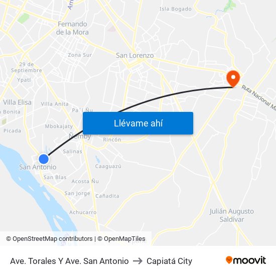 Ave. Torales Y Ave. San Antonio to Capiatá City map