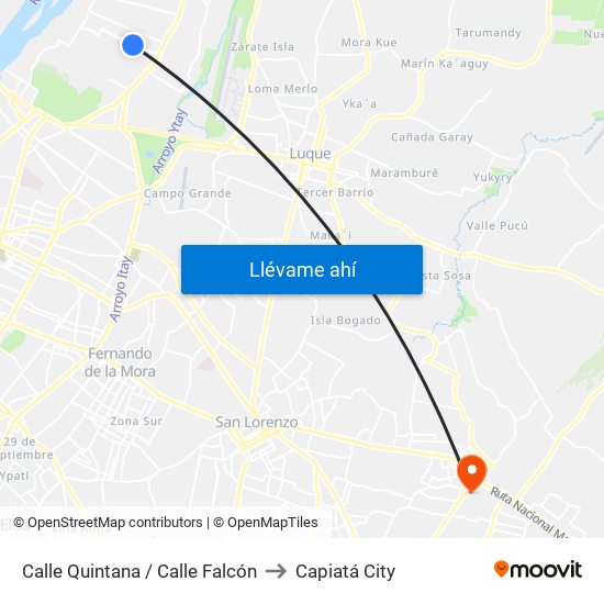 Calle Quintana / Calle Falcón to Capiatá City map