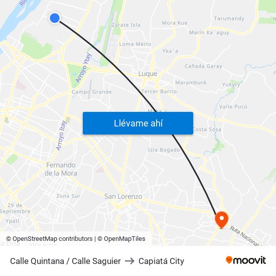 Calle Quintana / Calle Saguier to Capiatá City map