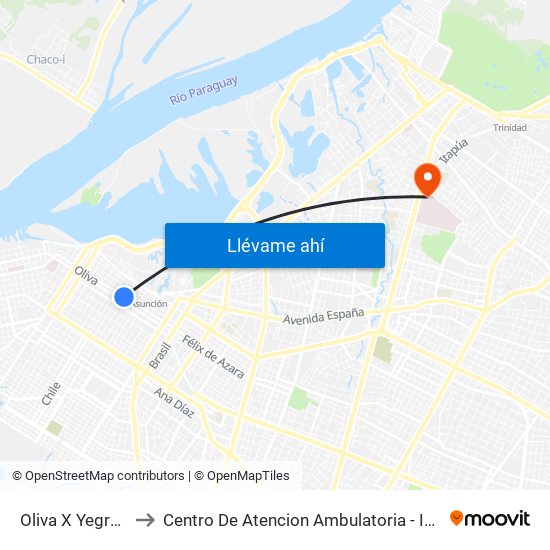 Oliva X Yegros to Centro De Atencion Ambulatoria - Ips map
