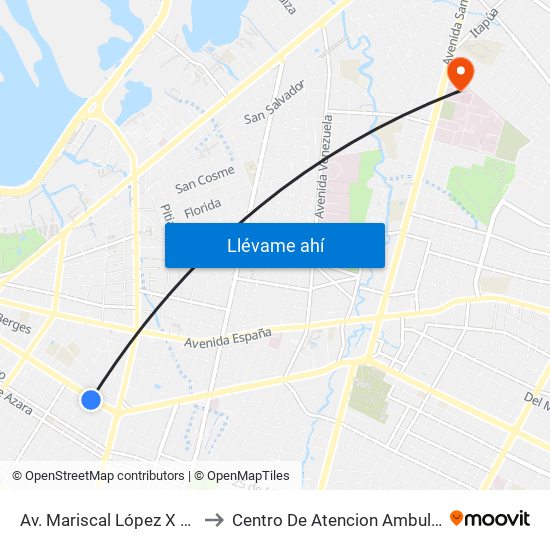 Av. Mariscal López X Melgarejo to Centro De Atencion Ambulatoria - Ips map