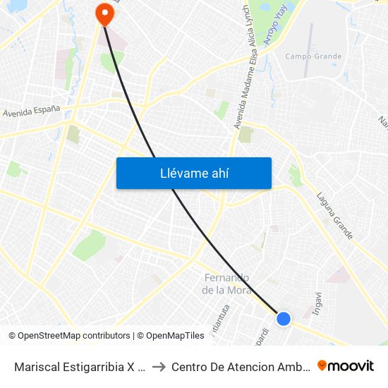 Mariscal Estigarribia X Atilio Galfre to Centro De Atencion Ambulatoria - Ips map