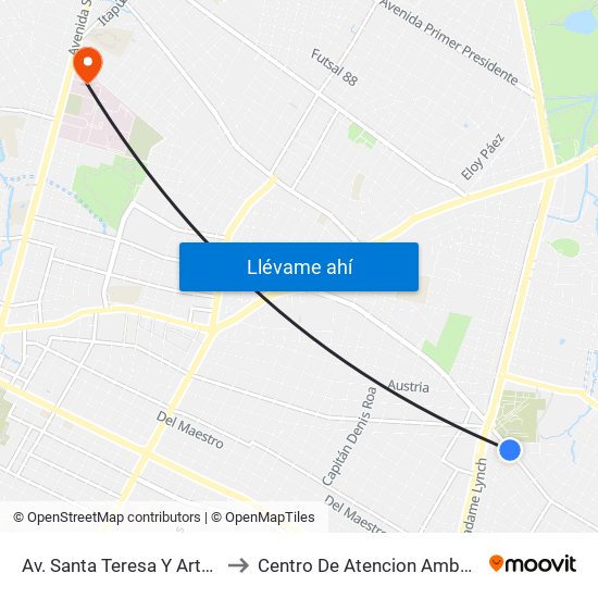 Av. Santa Teresa Y Arturo Pereira to Centro De Atencion Ambulatoria - Ips map